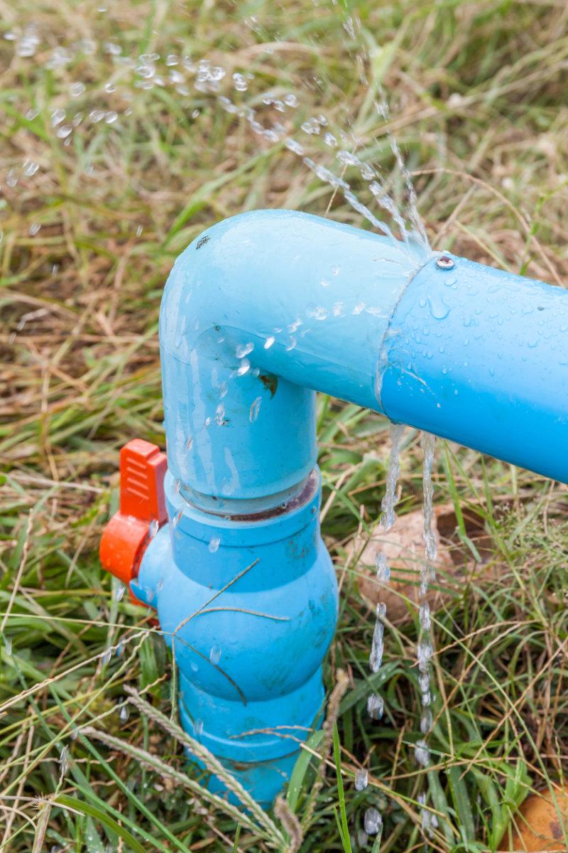 Water leaking from connection joint of plastic pipes system.